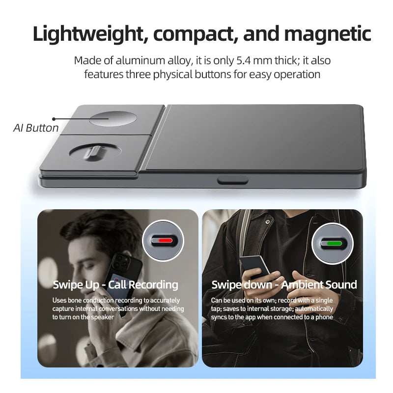 AI-Driven 64GB Voice Recorder with Real-Time Transcription