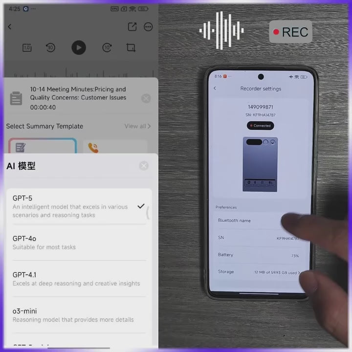 AI Voice Recorder ChatGPT Note Taker 64GB Ultra-Thin Grey